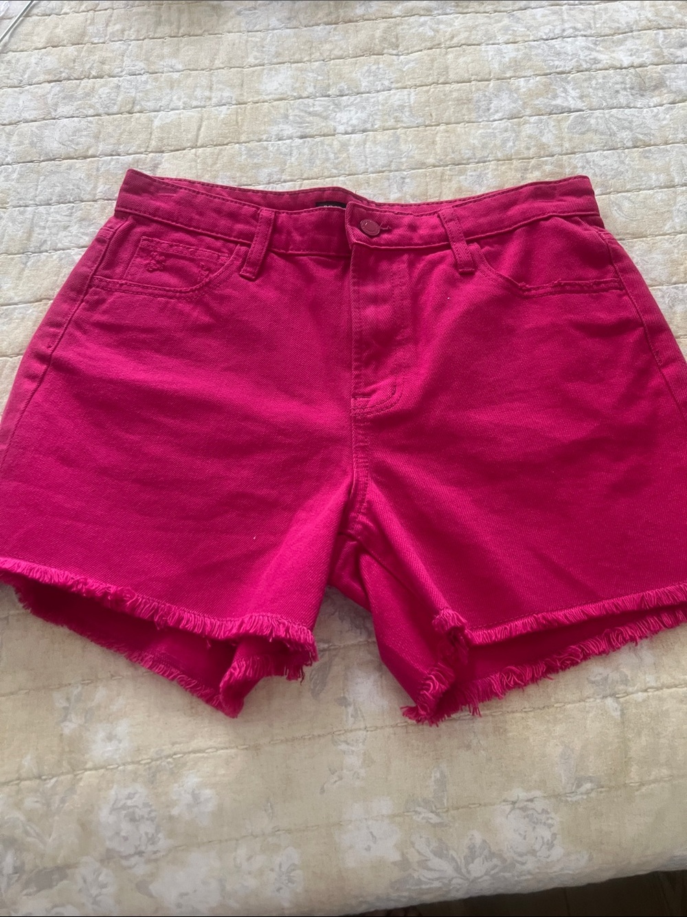 Boston Proper Hot Pink Frayed Hem Denim Shorts